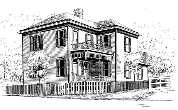 Painted rendering of the historic Blind Boone Home